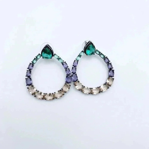 Glass Stone Hoops Earrings | Party Earrings - Picture 3 of 4